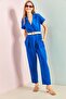 Women's Blue Belted Slim Gabardine Jumpsuit 20162 - 3
