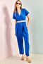 Women's Blue Belted Slim Gabardine Jumpsuit 20162 - 5