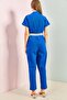 Women's Blue Belted Slim Gabardine Jumpsuit 20162 - 6