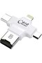 4 In 1 iOs Android Type-C Lightning USB-A Micro SD TF Card Reader White
