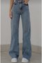 Cemre Dark Blue Snow Wash Casual Palazzo Wideleg Jean Power Lycra Women's High Waist