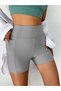 Women's Gray Gathered Sports Swim Shorts Leggings with Pockets - 4