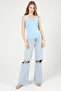 Women's Baby Blue Ladder Collar Summer Blouse - - 6