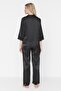 Black Satin Lace Shirt-Pants Woven Pajamas Set Thmaw23Pt00028 - 4