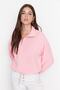 Açık Pembe Fermuar Detaylı Polar Örme Sweatshirt TWOAW21SW0758 - 7