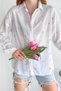 Women's Polka Dot Embroidered Loose Fit Off Shoulder 100% Cotton Shirt