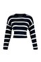 Lacivert Crop Basic Çizgili Geniş Kalıp Triko Kazak TWOAW23KZ00390 - 7