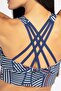Navy Blue Gray Striped High Support Covered Sports Bra with Back Detail