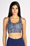 Navy Blue Gray Striped High Support Covered Sports Bra with Back Detail - 6