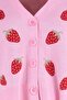Pembe Çilek Desenli V Yaka Crop Triko Hırka TBBAW23AV00028 - 7