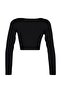 Black Piping Detailed Square Neck Fitted Crop Interlock Knitted Blouse TWOAW23BZ00151 - 6