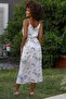 Women's White V-Neck Strap Maxi Floral Slit Regular Fit Woven Dress - 8