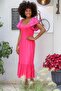 Women's Pink Square Collar Moon Sleeve Maxi Embroidered Regular Fit Knitted Dress - 2