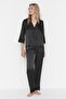 Black Satin Lace Shirt-Pants Woven Pajamas Set Thmaw23Pt00028 - 2