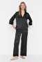 Black Satin Lace Shirt-Pants Woven Pajamas Set Thmaw23Pt00028 - 5