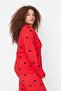 Kırmızı Kalpli Gömlek Yaka Örme Pijama Takımı TBBAW23AI00019 - 3