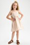 Girl's Regular Fit Patterned Strappy Summer Poplin Dress
