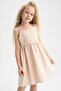 Girl's Regular Fit Patterned Strappy Summer Poplin Dress - 4