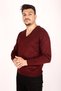 Men's Knitted Knitwear V-Neck Claret Red Sweater - 2