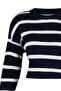 Lacivert Crop Basic Çizgili Geniş Kalıp Triko Kazak TWOAW23KZ00390 - 8
