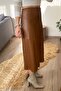 Swarıus Asymmetrical Sewing Detailed Women's Leather Skirt Brown - 2