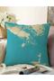 Double Sided Turquoise Gold Detailed Digital Printed Modern Raschel Knitted Pillow Throw Pillow Cover on the Floor