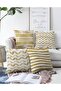 4-Piece Double Sided White Background Gold Detailed Geometric Patterned Modern Raschel Knitted Throw Pillow Cover Set