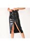 Woman's Black Slit Leather Skirt - 3
