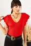 Women's Red Butterfly Sleeve V-Neck Knitwear Blouse BLZ-19001017 - 2