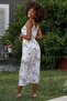 Women's White V-Neck Strap Maxi Floral Slit Regular Fit Woven Dress - 7