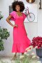 Women's Pink Square Collar Moon Sleeve Maxi Embroidered Regular Fit Knitted Dress - 4