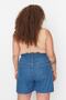 Mavi Lastikli Yüksek Bel Geniş Kesim %100 Pamuk Non-Stretch Büyük Beden Denim Şort TBBSS22JE00015 - 4