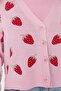 Pembe Çilek Desenli V Yaka Crop Triko Hırka TBBAW23AV00028 - 4