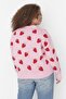 Pembe Çilek Desenli V Yaka Crop Triko Hırka TBBAW23AV00028 - 5