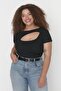 Siyah Fitted/Vücuda Oturan Fitiili Cut-Out Detaylı Crop Örme Bluz TBBSS22AF00020 - 4