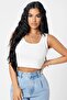 Kadın Beyaz Kare Yaka Crop Top Bluz - 4