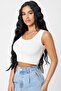 Kadın Beyaz Kare Yaka Crop Top Bluz - 5