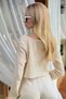 Beige Lace-Up Front Crochet Cardigan with Floral Motif Alc-X8910 - 5