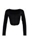 Black Piping Detailed Square Neck Fitted Crop Interlock Knitted Blouse TWOAW23BZ00151 - 7