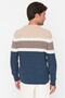 Bej Slim Fit Yünlü Bisiklet Yaka Panelli Renk Bloklu Triko Kazak TMNAW22KZ0343 - 9