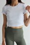 White Women's Crew Neck Ribbed Crop Knitted Blouse - 2