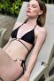 Women's Black Triangle String Tied Bikini Top & Bottom Set - 4