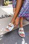 Josef Women's White Genuine Leather Stone Detail Slippers - 4