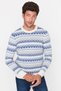 Blue Men's Slim Fit Crew Neck Jacquard Knitwear Sweater TMNAW23KZ00029 - 2