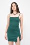 Women's Green Slit Strap Mini Dress - 2