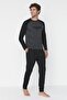 Printed Black-Anthracite Raglan Sleeve Knitted Pajamas Set - Tmnaw23Pt00032 - 6