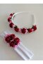 Claret Red Floral Mother Baby Crown and Bandana Set - 2