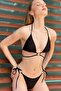 Women's Black Triangle String Tied Bikini Top & Bottom Set - 6