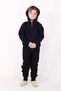 Unisex Children's Hooded Zippered Three Thread Winter Navy Blue Fleece Sweatshirt Cardigan