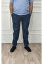 Men's Large Size Classic Comfortable Fit Navy Blue Linen Trousers - 7